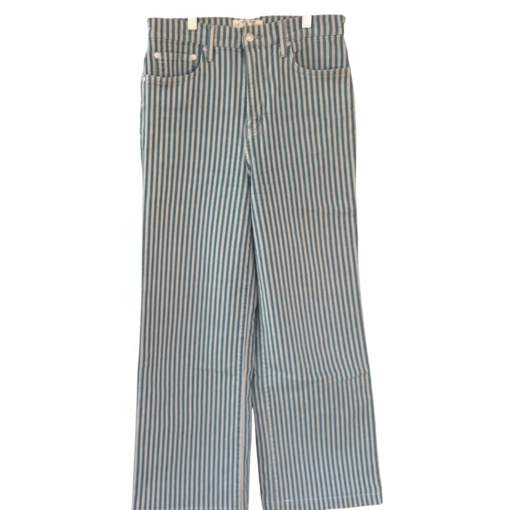 We The Free Striped High Waist Wide Leg Denim Pants Women's 27 Blue & White